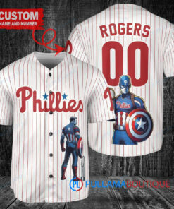 Philadelphia Phillies x Marvel Captain America Steve Rogers with Trophy Custom Baseball Jersey White