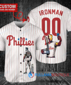 Philadelphia Phillies x Marvel Iron Man Tony Stark with Trophy Custom Baseball Jersey White