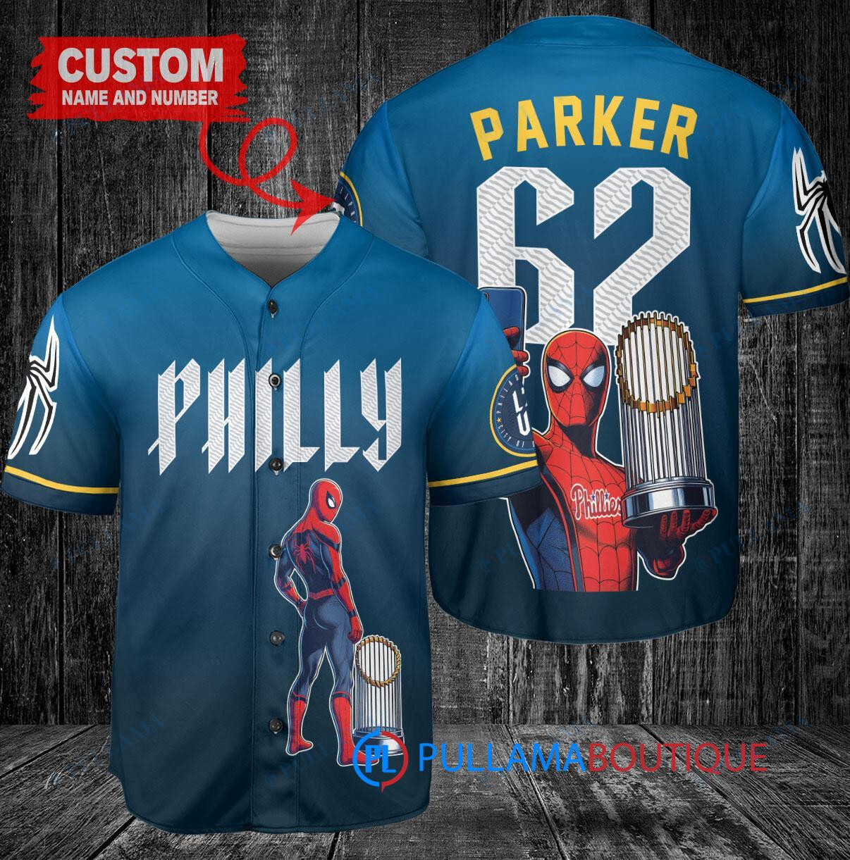 Chicago Cubs x Marvel Spiderman with Trophy Custom Baseball Jersey Navy