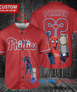 Philadelphia Phillies x Marvel Spiderman with Trophy Custom Baseball Jersey Red