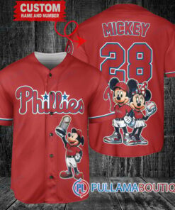 Philadelphia Phillies x Mickey and Minnie with Trophy Baseball Jersey Red