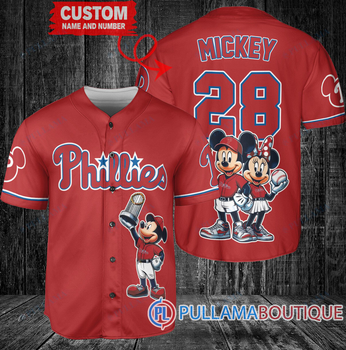 Atlanta Braves x Mickey and Minnie with Trophy Baseball Jersey Navy