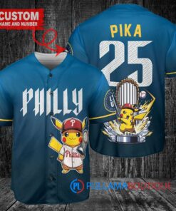 Philadelphia Phillies x Pikachu Pokemon with Trophy Custom Baseball Jersey Blue City Connect