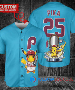 Philadelphia Phillies x Pikachu Pokemon with Trophy Custom Baseball Jersey Light Blue