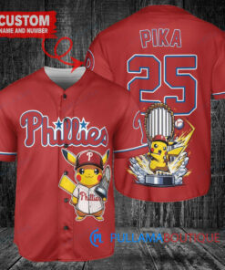 Philadelphia Phillies x Pikachu Pokemon with Trophy Custom Baseball Jersey Red