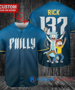 Philadelphia Phillies x Rick and Morty with Trophy Custom Baseball Jersey Blue City Connect