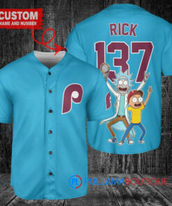 Philadelphia Phillies x Rick and Morty with Trophy Custom Baseball Jersey Light Blue