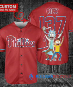 Philadelphia Phillies x Rick and Morty with Trophy Custom Baseball Jersey Red