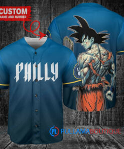 Philadelphia Phillies x Son Goku Kakarot Super Saiyan Dragon Ball Z with Trophy Baseball Jersey Blue City Connect