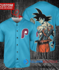 Philadelphia Phillies x Son Goku Kakarot Super Saiyan Dragon Ball Z with Trophy Baseball Jersey Light Blue