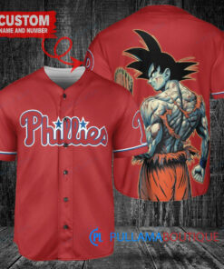 Philadelphia Phillies x Son Goku Kakarot Super Saiyan Dragon Ball Z with Trophy Baseball Jersey Red