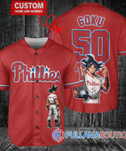 Philadelphia Phillies x Son Goku Kakarot Super Saiyan Dragon Ball Z with Trophy Baseball Jersey Red V2