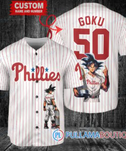 Philadelphia Phillies x Son Goku Kakarot Super Saiyan Dragon Ball Z with Trophy Baseball Jersey White V2