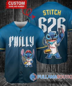 Philadelphia Phillies x Stitch with Trophy Baseball Jersey Blue City Connect