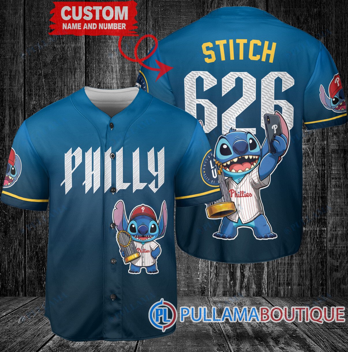 Philadelphia Phillies x Mickey and Minnie with Trophy Baseball Jersey Blue City Connect