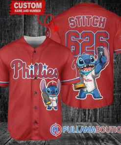 Philadelphia Phillies x Stitch with Trophy Baseball Jersey Red