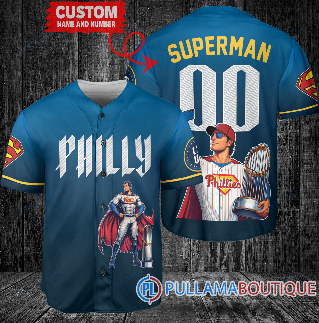 Philadelphia Phillies x Snoopy and Charlie Brown with Trophy Baseball Jersey Blue City Connect