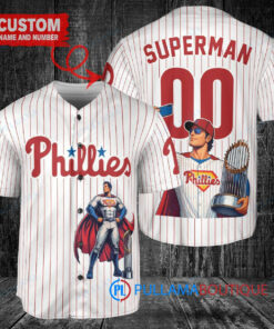 Philadelphia Phillies x Superman DC Comics with Trophy Custom Baseball Jersey White