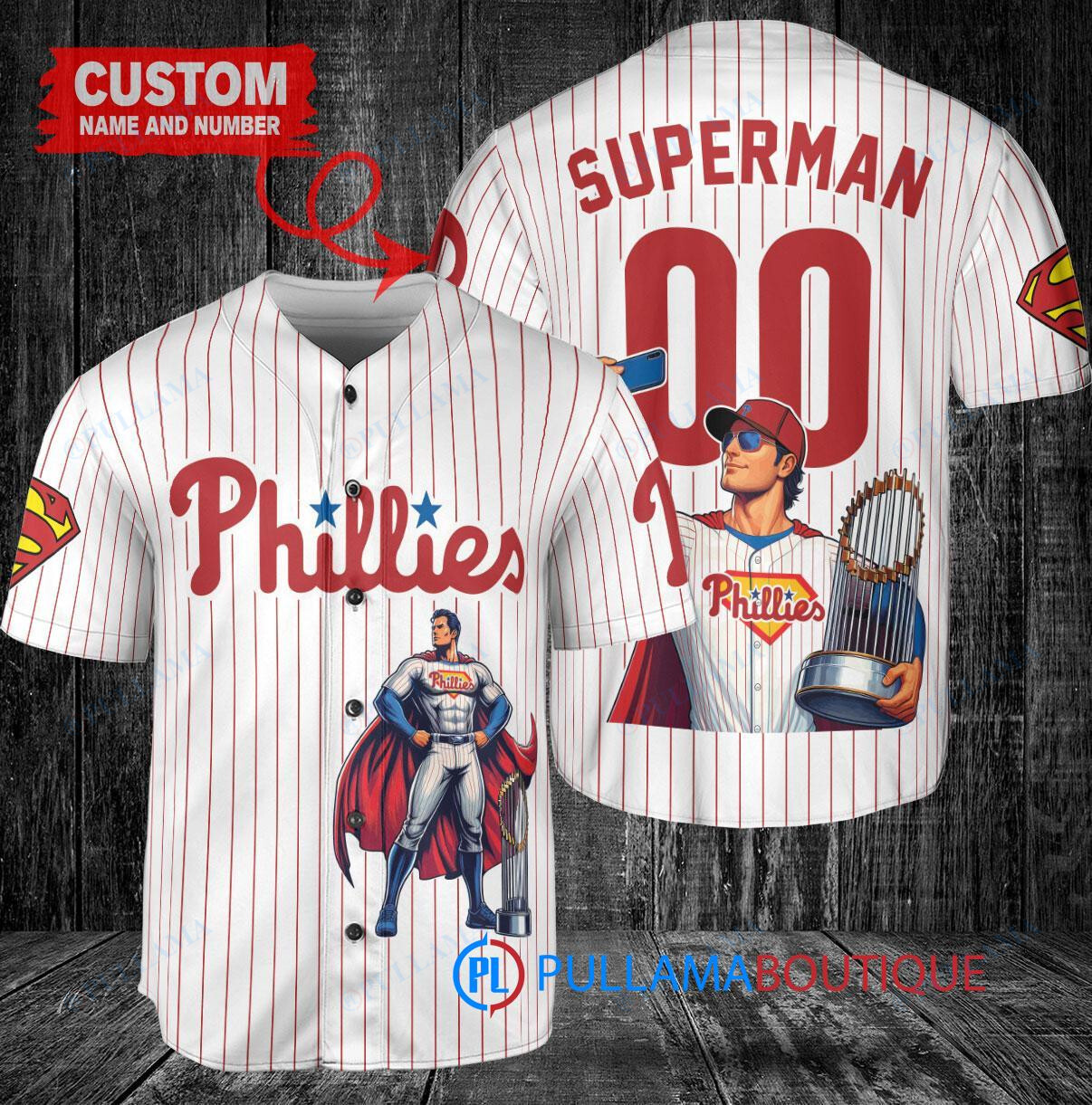 Atlanta Braves x Superman DC Comics with Trophy Custom Baseball Jersey Navy