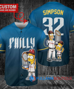 Philadelphia Phillies x The Simpsons Bart Simpson, Homer Simpson, Lisa Simpson with Trophy Custom Baseball Jersey Blue City Connect