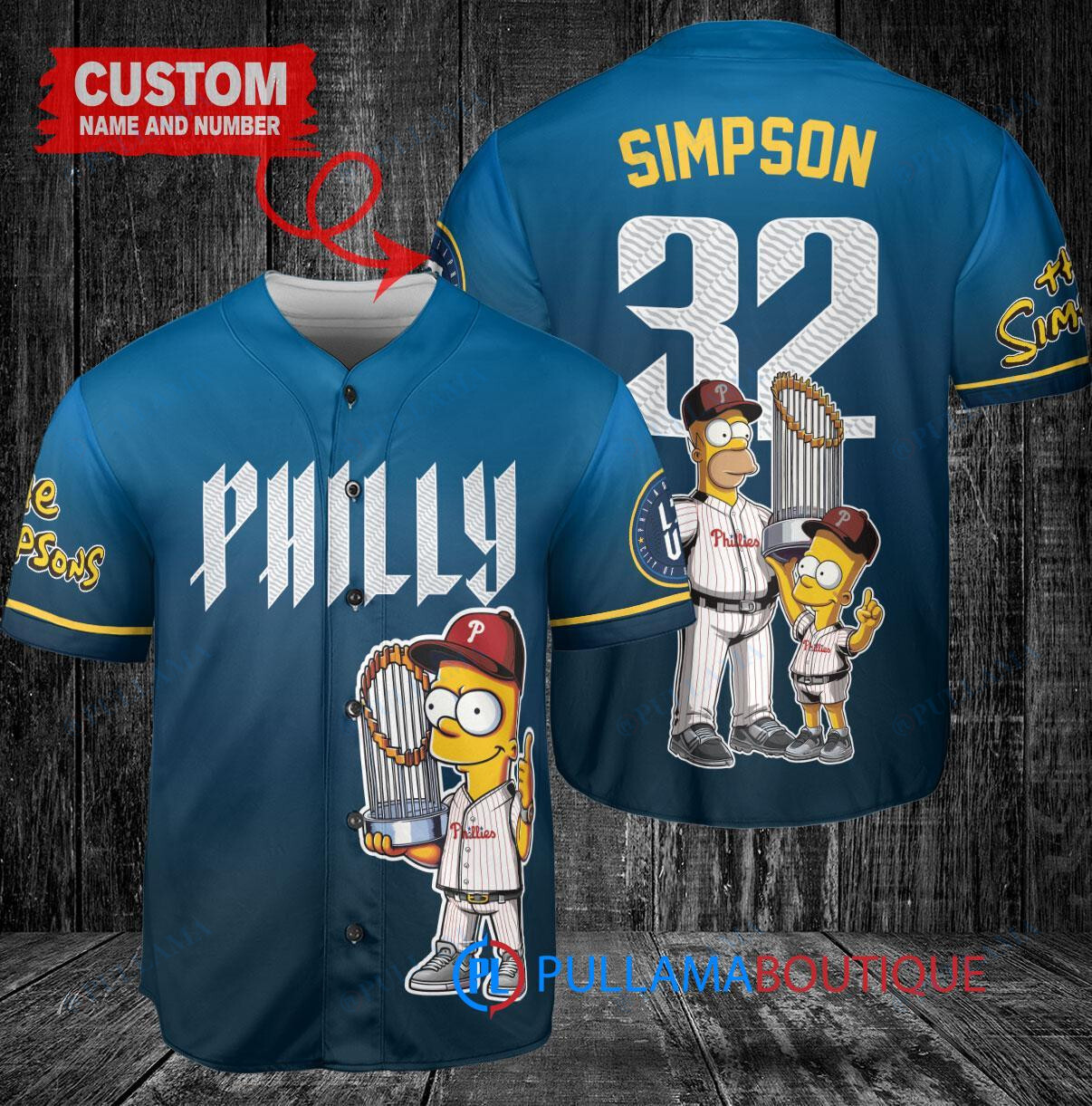 New York Mets x The Simpsons Bart Simpson, Homer Simpson, Lisa Simpson with Trophy Custom Baseball Jersey Black