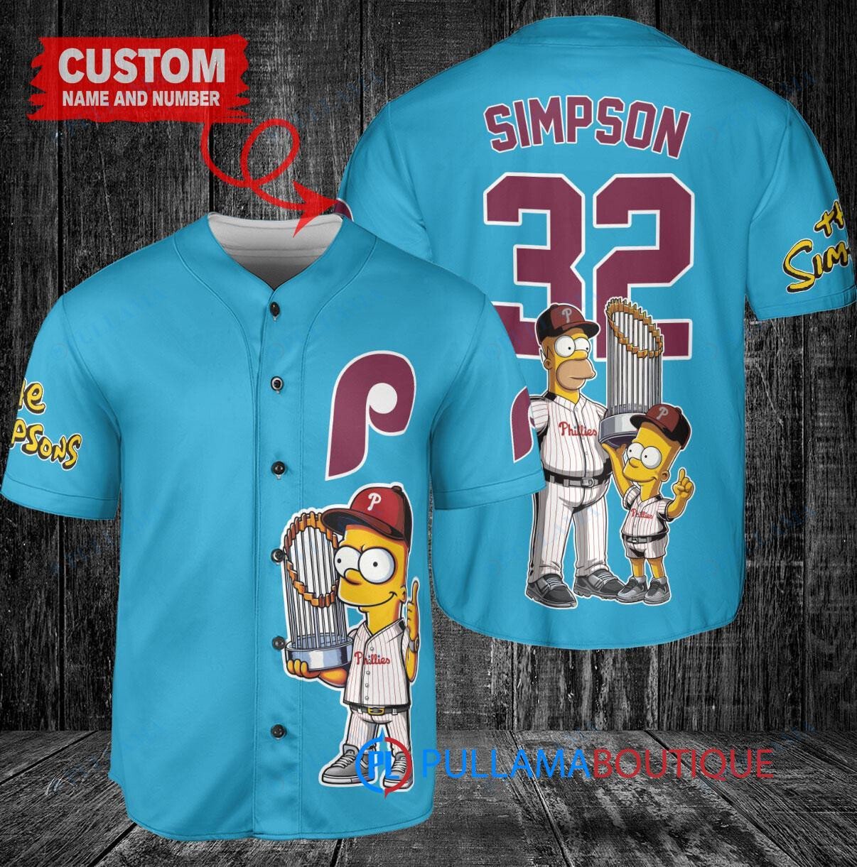 Milwaukee Brewers x The Simpsons Bart Simpson, Homer Simpson, Lisa Simpson with Trophy Custom Baseball Jersey Blue City Connect