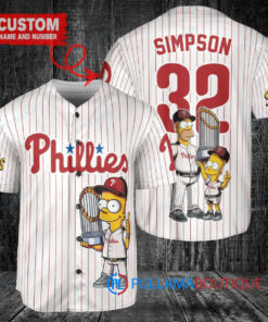 Philadelphia Phillies x The Simpsons Bart Simpson, Homer Simpson, Lisa Simpson with Trophy Custom Baseball Jersey White