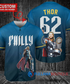 Philadelphia Phillies x Thor Marvel with Trophy Custom Baseball Jersey Blue City Connect