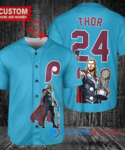 Philadelphia Phillies x Thor Marvel with Trophy Custom Baseball Jersey Light Blue