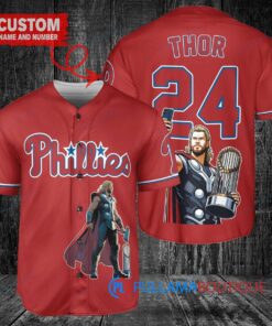 Philadelphia Phillies x Thor Marvel with Trophy Custom Baseball Jersey Red