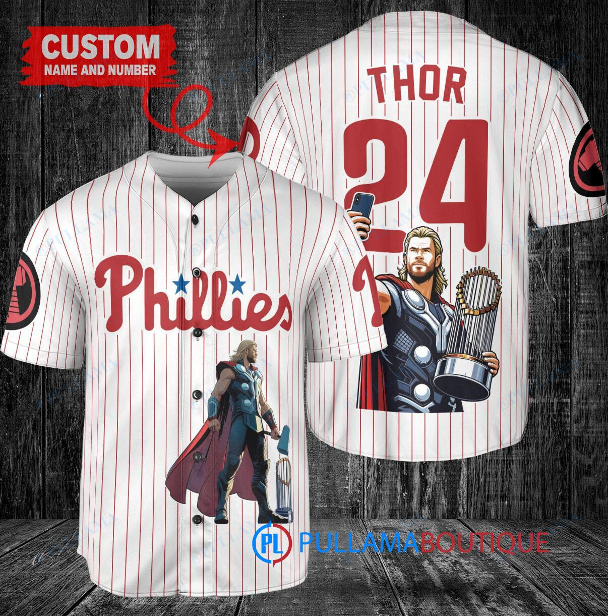 Miami Marlins x Thor Marvel with Trophy Custom Baseball Jersey White