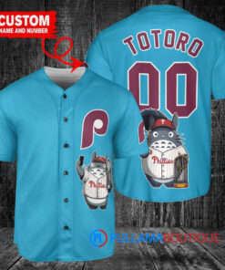 Philadelphia Phillies x Totoro Studio Ghibli with Trophy Custom Baseball Jersey Light Blue