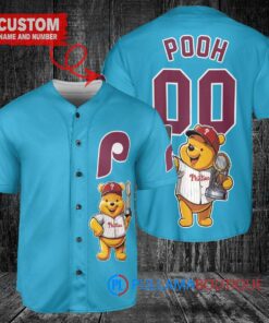 Philadelphia Phillies x Winnie the Pooh with Trophy Custom Baseball Jersey Light Blue