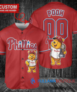 Philadelphia Phillies x Winnie the Pooh with Trophy Custom Baseball Jersey Red