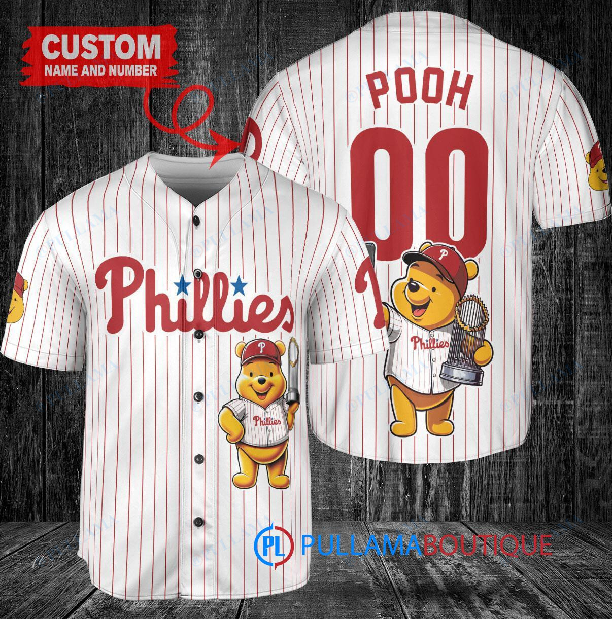 Miami Marlins x Winnie the Pooh with Trophy Custom Baseball Jersey Red