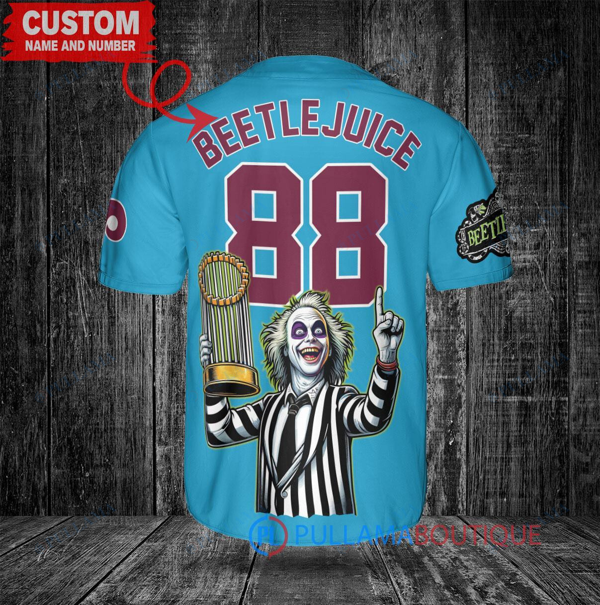 New York Mets x Beetlejuice Halloween with World Series Trophy Custom Baseball Jersey Graphite City Connect