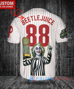 Phillies Beetlejuice Halloween World Series Trophy Baseball Jersey White