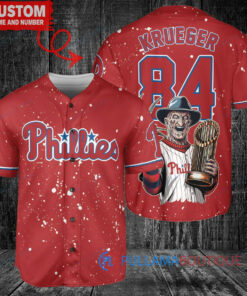 Phillies Freddy Krueger Halloween World Series Trophy Baseball Jersey Red