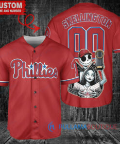 Phillies Jack Skellington Sally World Series Trophy Baseball Jersey Red