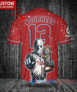 Phillies Jason Voorhees Halloween World Series Trophy Baseball Jersey Red