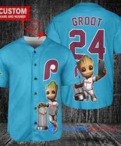 Phillies x Baby Groot Guardians Of The Galaxy Baseball Jersey – Light Blue