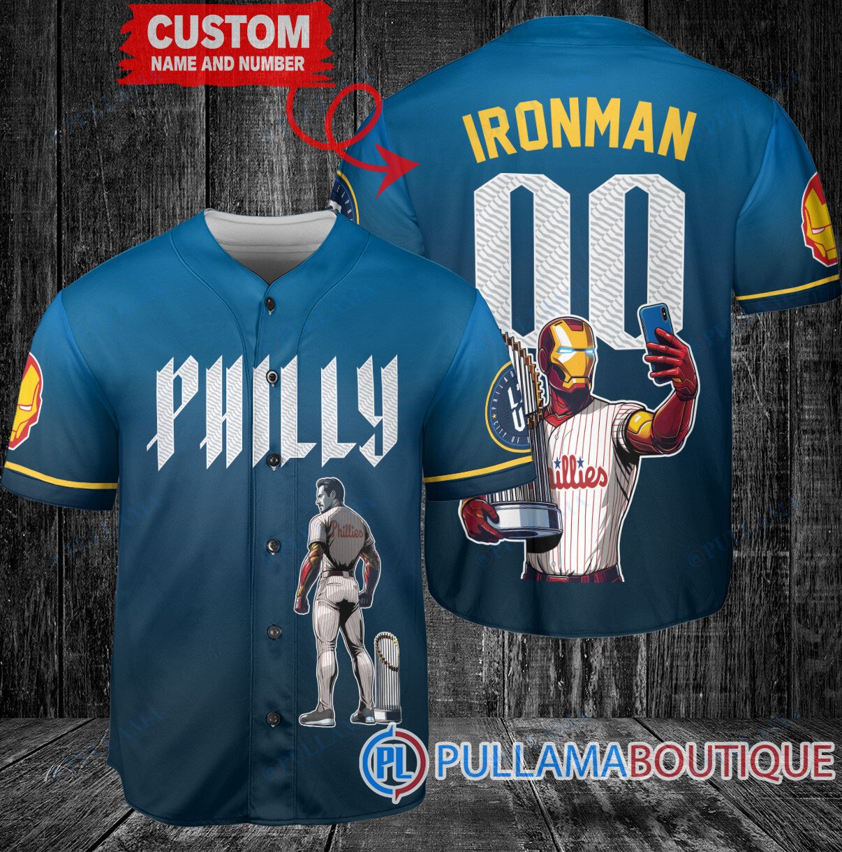 Philadelphia Phillies x DC Comics Batman The Dark Knight with Trophy Custom Baseball Jersey Blue City Connect