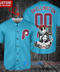 Phillies x Jack Skellington World Series Trophy Baseball Jersey – Light Blue