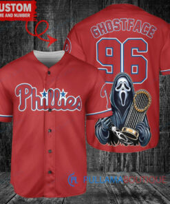 Philly Phillies Ghostface Scream Halloween World Series Trophy Baseball Jersey Red