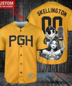 Pirates Jack Skellington Sally World Series Trophy Baseball Jersey Gold City Connect