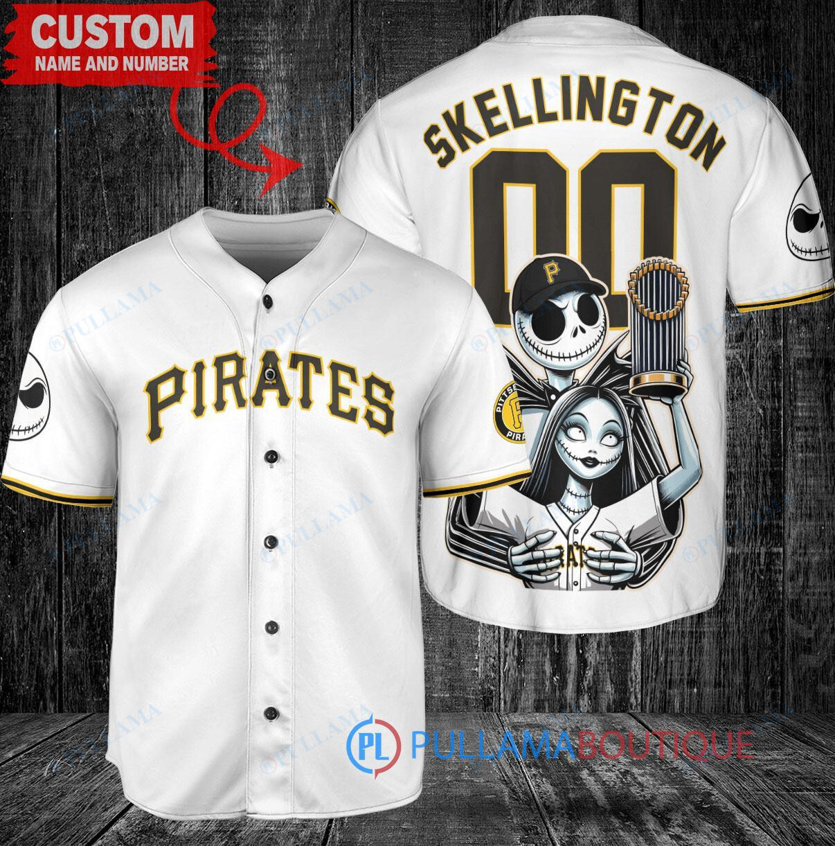 Cleveland Guardians Jack Skellington Sally World Series Trophy Baseball Jersey White