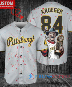 Pittsburgh Pirates Freddy Krueger Halloween World Series Trophy Baseball Jersey Gray