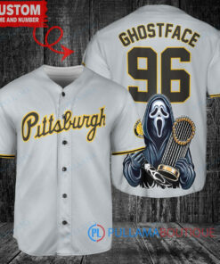 Pittsburgh Pirates Ghostface Scream Halloween World Series Trophy Baseball Jersey Gray