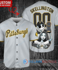 Pittsburgh Pirates Jack Skellington Sally World Series Trophy Baseball Jersey Gray