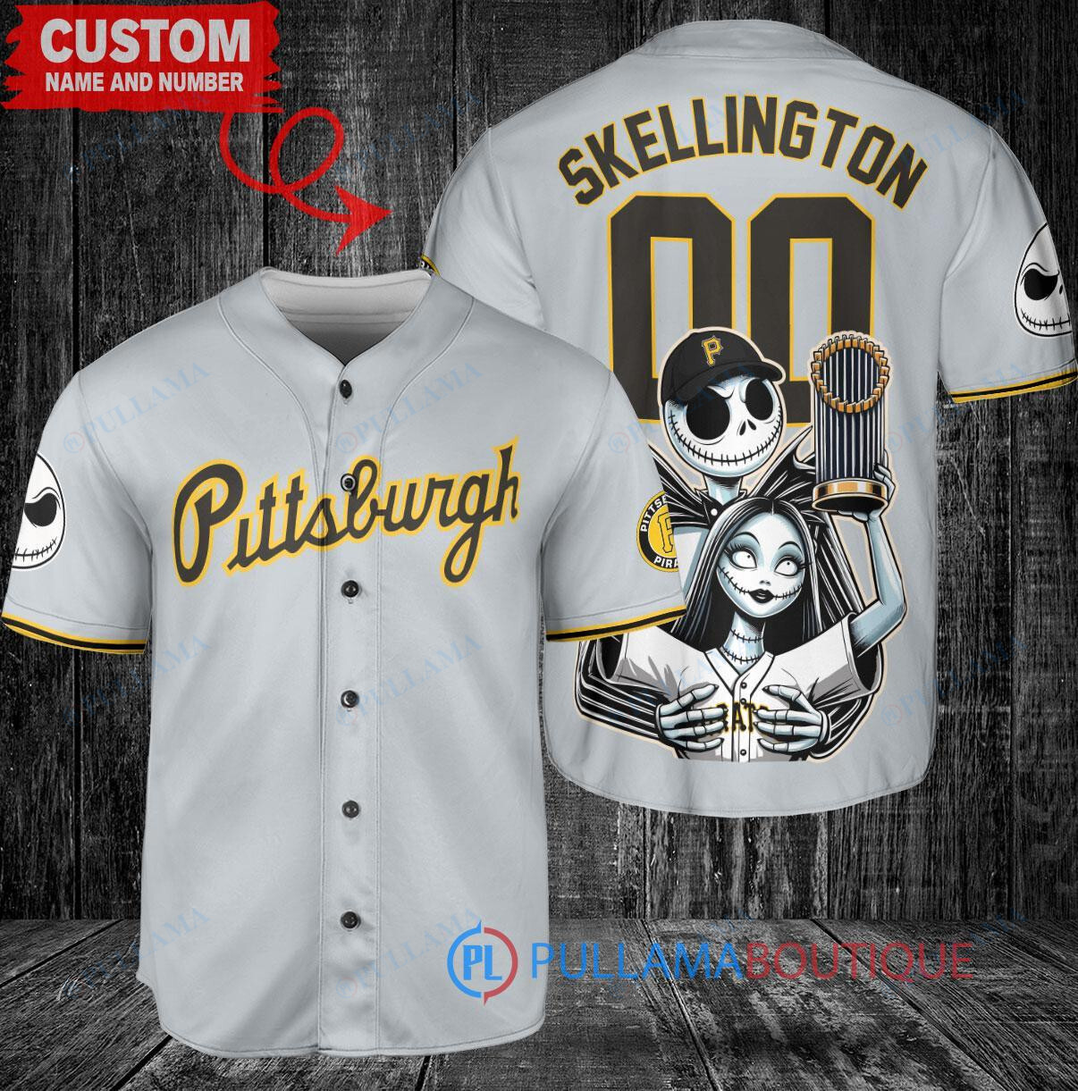 Chicago White Sox x Jack Skellington and Sally The Nightmare Before Christmas with World Series Trophy Custom Baseball Jersey White